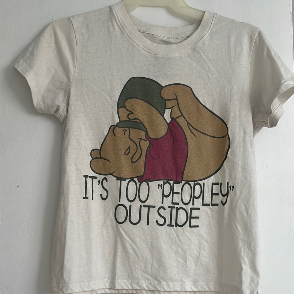 Disney Winnie the Pooh White Short Sleeve Tee Casual Cotton Blend